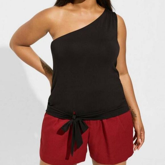 Torrid Plus Size Soft One-Shoulder Tie-Front Crop Top - Picture 1 of 5